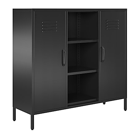 Ameriwood Home Mission District Metal 2-Door Locker Console Table, 40”H x 43-5/16”W x 13-13/16”D, Black