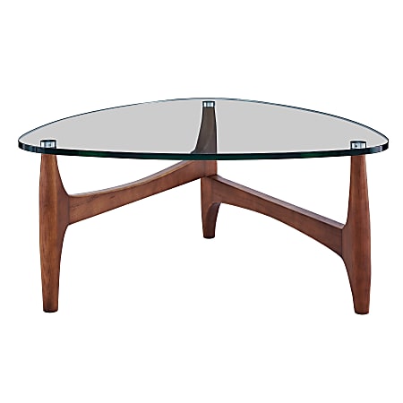 Eurostyle Ledell Coffee Table, 15-4/5&rdquo;H x 35-2/5&rdquo;W x 35-2/5&rdquo;D, Walnut/Clear
