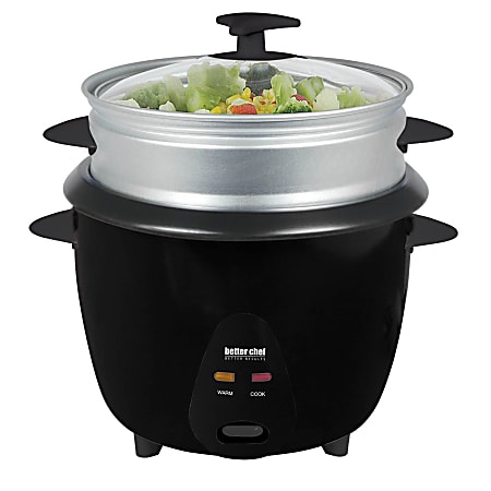 Better Chef 5-Cup Rice Cooker With Food Steamer Attachment, Black