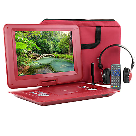 Trexonic Portable DVD Player With Swivel TFT-LCD Screen, 14.1”, Red
