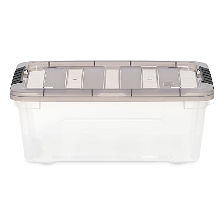 Iris® Stack & Pull™ Storage Boxes, 3.14 Gallon, Clear/Gray, Set Of 8 Boxes