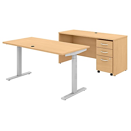 Bush Business Furniture Studio C 60"W x 30"D Height-Adjustable Standing Desk, Credenza And One Mobile File Cabinet, Natural Maple, Premium Installation
