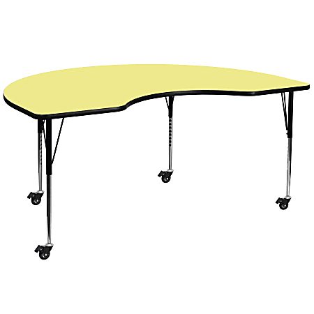 Flash Furniture Mobile Height Adjustable Thermal Laminate Kidney Activity Table, 30-3/8”H x 48''W x 96''L, Yellow