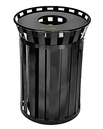 Alpine Industries 38 Gallon Metal-Slatted Outdoor Commercial Trash Can, 36''Hx26.7''Wx21''D, Black