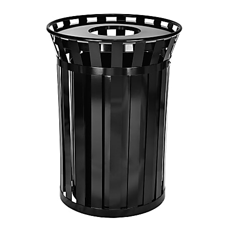 Alpine Industries Metal Outdoor Trash Can with Rain Bonnet Lid 38-Gallon Black/Green (479-38-1-grn)