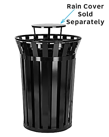 Alpine Industries 38 Gallon Metal-Slatted Outdoor Commercial Trash Can,  36''Hx26.7''Wx21''D, Black