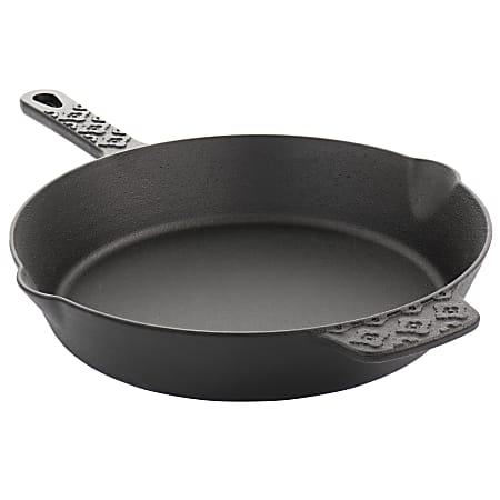 Spice by Tia Mowry Savory Saffron Cast Iron Skillet With Pouring Spouts, 12”, Black