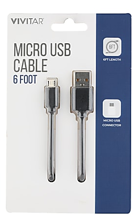 Vivitar USB-A To Micro USB Cable, 6', Black, NIL5006-BLK-STK-24