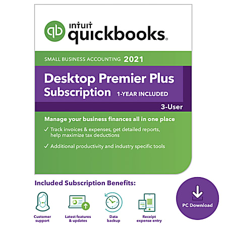 Intuit® QuickBooks® Desktop Premier Plus 2021, For 3 Users, Windows®, Download