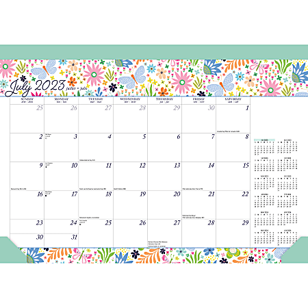 2023-2024 Plato 18-Month Monthly Desk Pad Calendar, 11" x 15-1/2", Spring Awakening, July To December