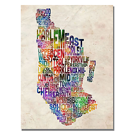 Trademark Global Manhattan Typography Map Gallery-Wrapped Canvas Print By Michael Tompsett, 18"H x 24"W