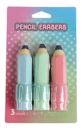 Office Depot® Brand Fun Erasers, Pencils, Green/Pink/Blue