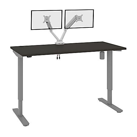 Bestar Upstand Electric 60"W Standing Desk With Dual Monitor Arm, Deep Gray