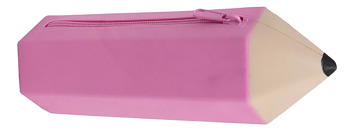 Office Depot&reg; Brand Pencil-Shaped Silicone Pencil Pouch, 3-3/8" x 10", Pink