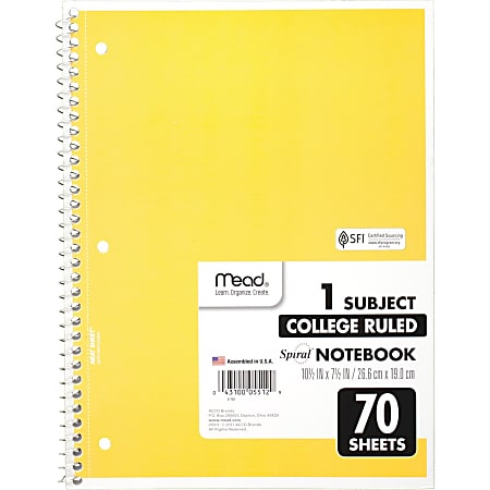 Just Basics Spiral Notebook 8 x 10 12 1 Subject Wide Ruled 70 Sheets Yellow  - Office Depot