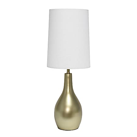 Simple Designs 1-Light Teardrop Table Lamp, 19-1/2"H, White Shade/Gold Base