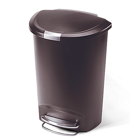 simplehuman Semi-Round Plastic Step Trash Can, 13.2 Gallons, Mocha