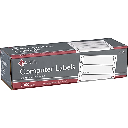 MACO® High-Speed Data Processing Labels, M42-451, Rectangle, 3 1/2" x 15/16", White, Box Of 5,000