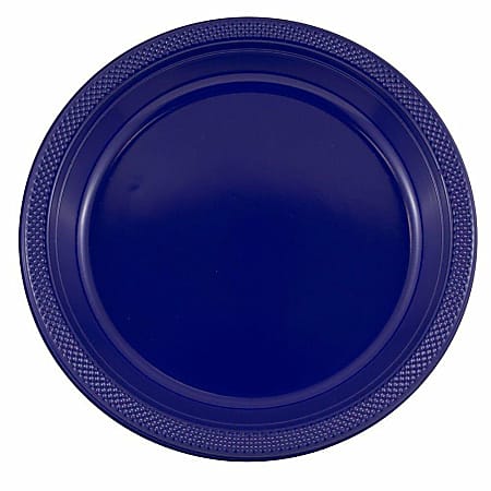 JAM PAPER Round Plastic Party Plates, Large, 10 1/4 inch, Navy Blue, 20/Pack 