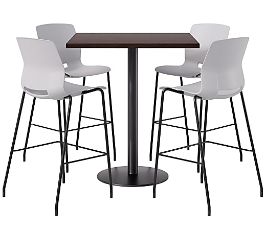 KFI Studios Proof Bistro Square Pedestal Table, Includes 4 Stools, 43-1/2”H x 36”W x 36”D, Cafelle Top/Black Base/Light Gray Chairs - 840031941374