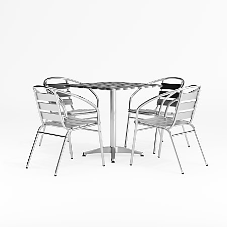 Flash Furniture Square Aluminum Indoor-Outdoor Table with 4 Slat-Back Chairs, 27-1/2"H x 27-1/2"W x 27-1/2"D, Aluminum