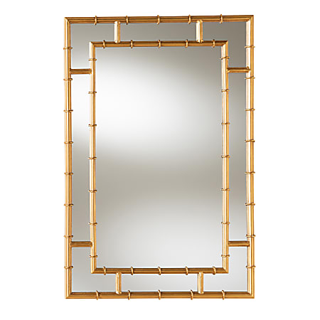 Baxton Studio Bamboo Rectangular Accent Wall Mirror, 32-1/4" x 21-1/2", Antique Gold