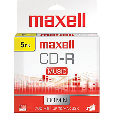 Maxell Music CD-R Media - 700MB - 120mm Standard - 5 Pack