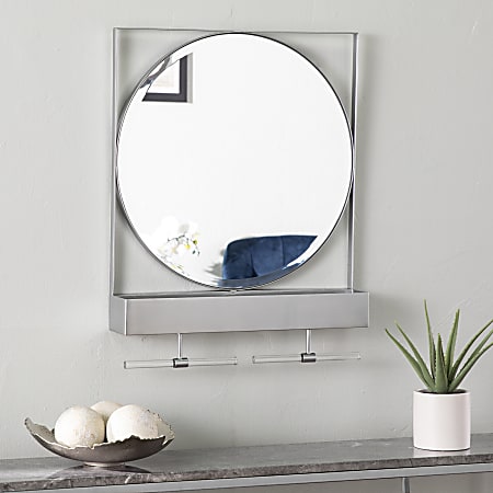 SEI Furniture Anthrop Decorative Square Mirror with Storage, 28-1/4”H x 21-1/2”W x 3-3/4”D, Silver