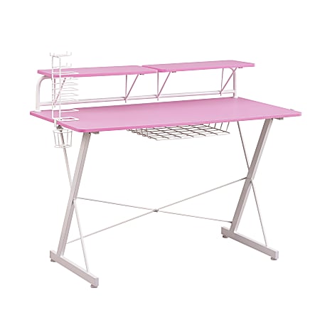 Techni Sport 48"W Carbon Gaming Computer Desk With Shelving, Pink