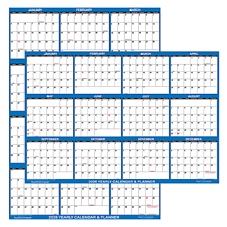 2026 SwiftGlimpse Yearly Reversible Erasable Wall Calendar, 24" x 36", White/Navy, January To December
