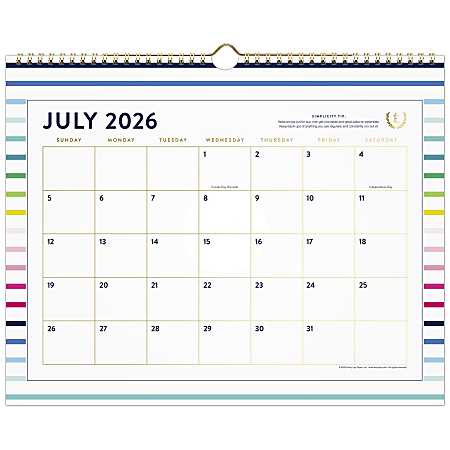 Simplified by Emily Ley for AT-A-GLANCE® Academic 2026-2027 Monthly Wall Calendar, Happy Stripe, Medium, 12" x 15"