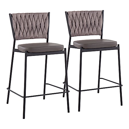 LumiSource Braided Tania Contemporary Counter Stools, Black/Gray/Light Brown, Set Of 2 Stools
