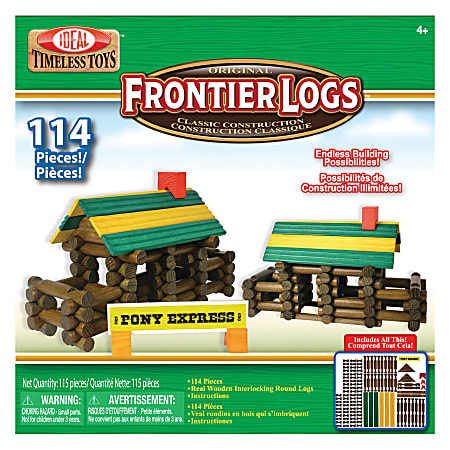 Ideal® Frontier Logs™ Classic All Wood Construction Set, 114 Pieces, Pre-K To Grade 4