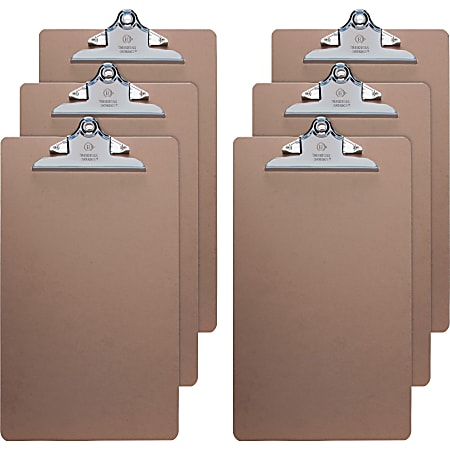 Business Source Hardboard Clipboard - 9" x 15 1/2" - Hardboard - Brown - 6 / Bundle