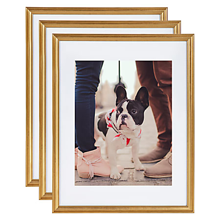 Kate and Laurel Adlynn Wall Picture Frame Set, 19" x 15" With Mat, Gold, Set Of 3