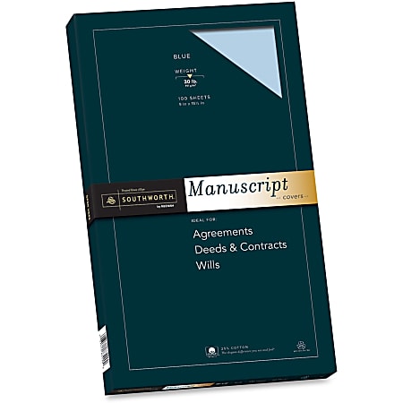 Southworth® 75% Recycled 25% Cotton Manuscript Covers, 9" x 15 1/2", 30 Lb, Blue, Box Of 100