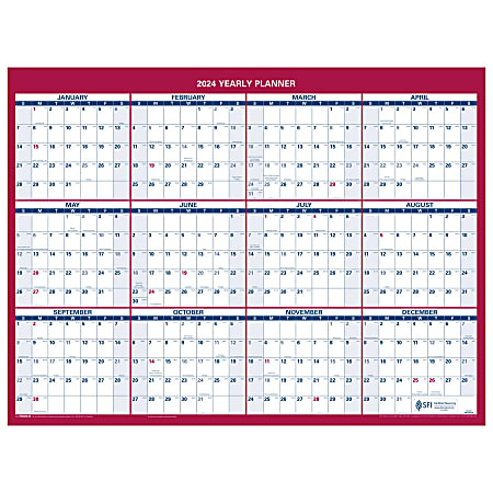2024 AT-A-GLANCE® Horizontal Reversible Erasable Yearly Wall Calendar, 16" x 12", January to December 2024, PM330B28