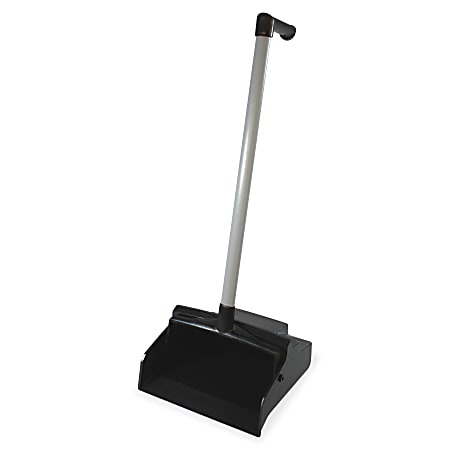 LobbyMaster L Grip Lobby Dust Pan - 12" Wide - Plastic, Polyvinyl Chloride (PVC) Handle - Black, Silver - 1 Each