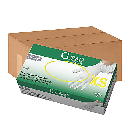 CURAD® 3G Powder-Free Synthetic Vinyl Disposable Exam Gloves, X-Small, White, Pack Of 10