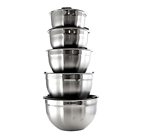 MegaChef 5-Piece Stackable Mixing Bowl Set, Chrome