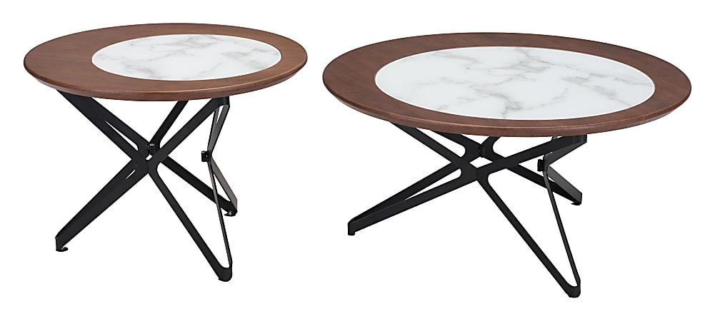 Zuo Modern Anderson MDF And Steel Round Coffee Table Set, 15-3/4”H x 31-1/2”W x 31-1/2”D, Multicolor, Set Of 2 Tables