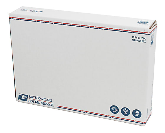 United States Post Office Fold-Over Flap Shipping Boxes, 12-1/4" x 3" x 17-5/8", White/Blue/Red, Pack Of 20 Boxes