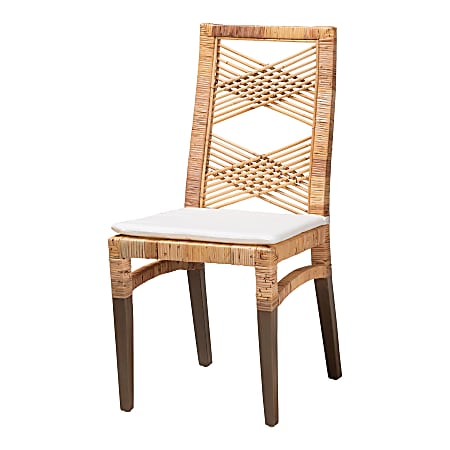 bali & pari Poltak Modern Bohemian Dining Chair, White/Natural Brown