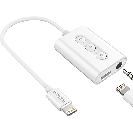 Naztech 3.5mm Audio + Charge Adapter With Lightning Connector, White