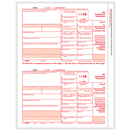 ComplyRight™ 5498 Tax Forms, Laser Cut, Federal Copy A, 8-1/2" x 11", Pack Of 50 Forms