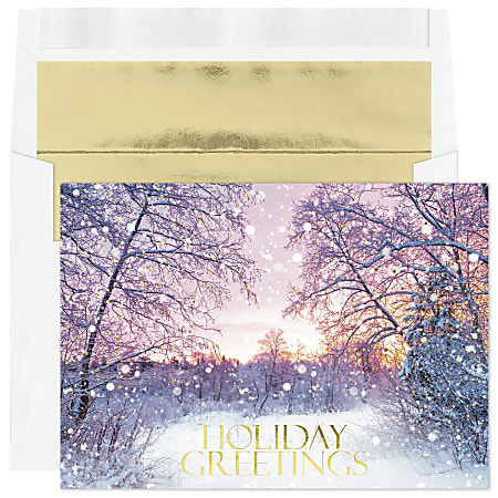 Custom Embellished Holiday Cards And Foil Envelopes, 7-7/8" x 5-5/8", Peaceful Stroll, Box Of 25 Cards