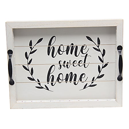 Elegant Designs Salento LED Light Up Wooden Serving Tray With Metal Handles, 2-1/2”H x 12”W x 15-1/2”D, Gray Wash