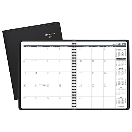AT-A-GLANCE® Monthly Planner, 6 7/8" x 8 3/4", Black, January To December 2019