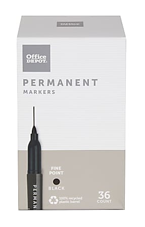 Office Depot® Brand Permanent Markers, Fine Point, 100% Recycled Plastic Barrel, Black Ink, Pack Of 36