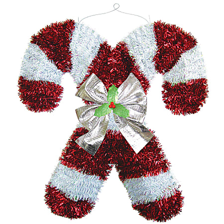 Amscan Christmas Tinsel Deluxe Candy Canes, 18"H x 17"W x 3"D, Red/White, Pack Of 2 Decorations